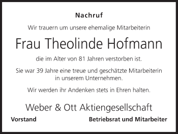 Anzeige von Theolinde Hofmann von MGO