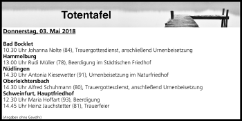 Anzeige von Totentafel vom 03.05.2018 von MGO