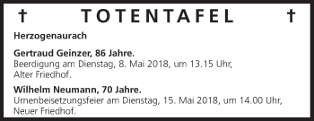 Anzeige von Totentafel vom 05.05.2018 von MGO