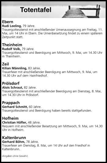 Anzeige von Totentafel vom 08.05.2018 von MGO