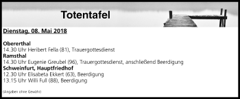 Anzeige von Totentafel vom 08.05.2018 von MGO