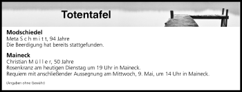 Anzeige von Totentafel vom 08.05.2018 von MGO