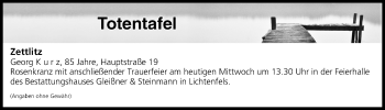 Anzeige von Totentafel vom 09.05.2018 von MGO