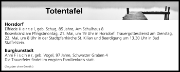 Anzeige von Totentafel vom 19.05.2018 von MGO