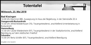 Anzeige von Totentafel vom 23.05.2018 von MGO