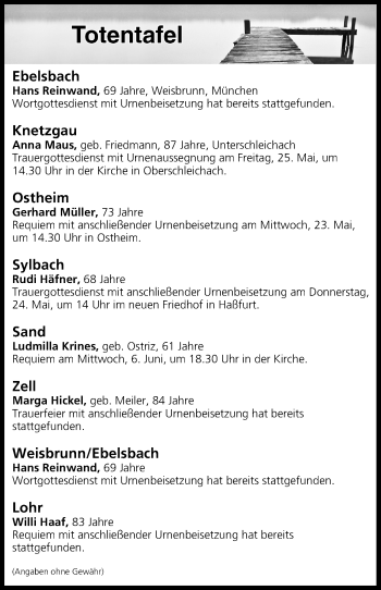 Anzeige von Totentafel vom 23.05.2018 von MGO