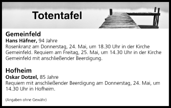 Anzeige von Totentafel vom 24.05.2018 von MGO