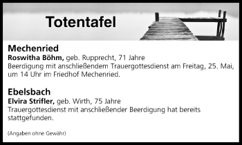 Anzeige von Totentafel vom 25.05.2018 von MGO