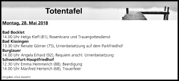 Anzeige von Totentafel vom 28.05.2018 von MGO