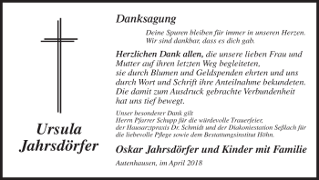 Anzeige von Ursula Jahrsdörfer von MGO