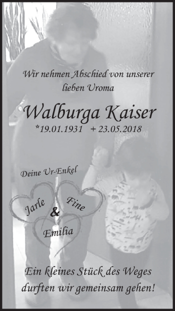 Anzeige von Walburga Kaiser von MGO