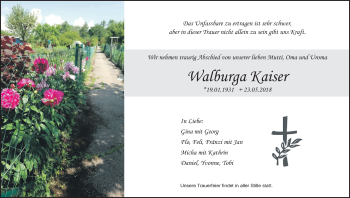 Anzeige von Walburga Kaiser von MGO
