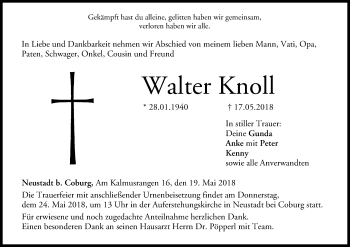 Anzeige von Walter Knoll von MGO