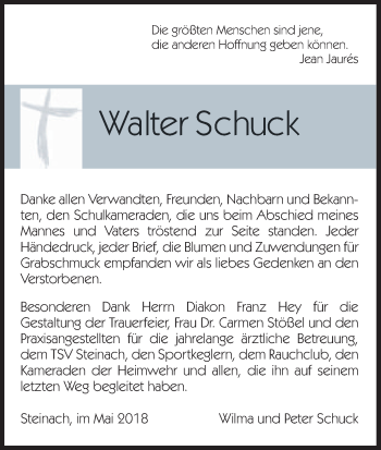 Anzeige von Walter Schuck von MGO
