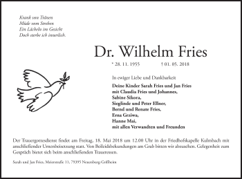 Anzeige von Wilhelm Fries von MGO