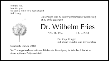 Anzeige von Wilhelm Fries von MGO