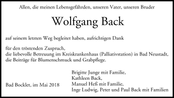 Anzeige von Wolfgang Back von MGO