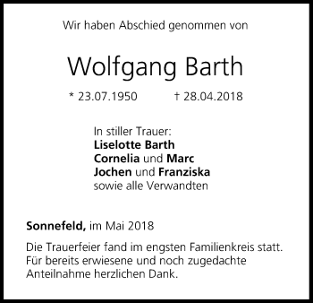 Anzeige von Wolfgang Barth von MGO