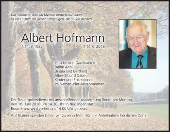 Anzeige von Albert Hofmann von MGO