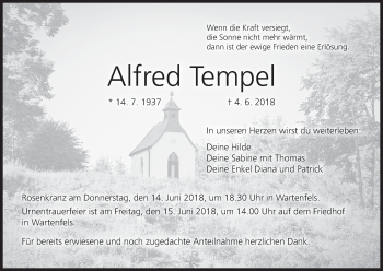 Anzeige von Alfred Tempel von MGO
