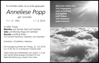 Anzeige von Anneliese Popp von MGO