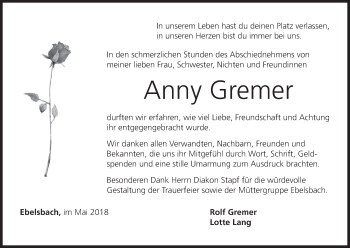 Anzeige von Anny Gremer von MGO