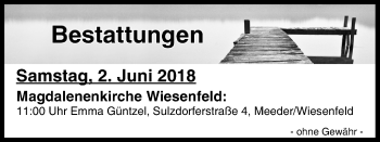 Anzeige von Bestattungen vom 02.06.2018 von MGO