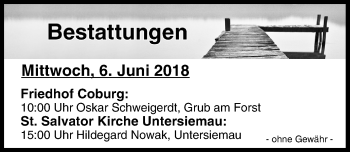 Anzeige von Bestattungen vom 06.06.2018 von MGO