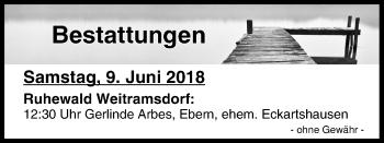 Anzeige von Bestattungen vom 09.06.2018 von MGO