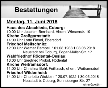 Anzeige von Bestattungen vom 11.06.2018 von MGO