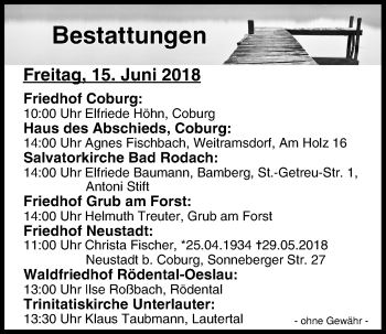 Anzeige von Bestattungen vom 15.06.2018 von MGO