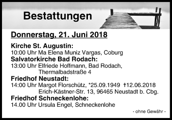 Anzeige von Bestattungen vom 21.06.2018 von MGO
