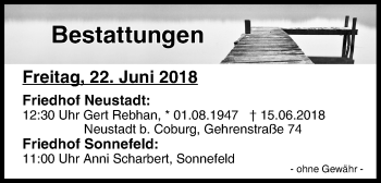 Anzeige von Bestattungen vom 22.06.2018 von MGO