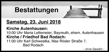 Anzeige von Bestattungen vom 23.06.2018 von MGO