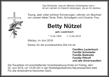Anzeige von Betty Nützel von MGO