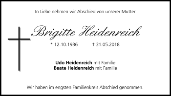Anzeige von Brigitte Heidenreich von MGO
