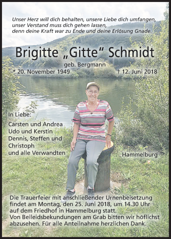 Anzeige von Brigitte Schmidt von MGO
