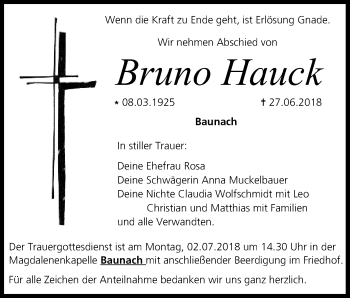 Anzeige von Bruno Hauck von MGO