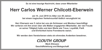 Anzeige von Carlos Werner Chilcott-Eberwein von MGO
