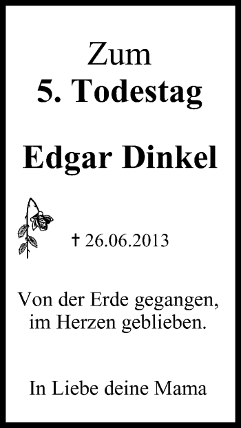 Anzeige von Edgar Dinkel von MGO
