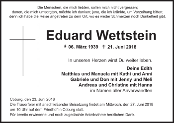 Anzeige von Eduard Wettstein von MGO