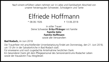 Anzeige von Elfriede Hoffmann von MGO
