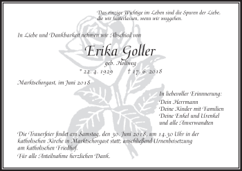 Anzeige von Erika Goller von MGO