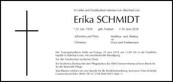 Anzeige von Erika Schmidt von MGO