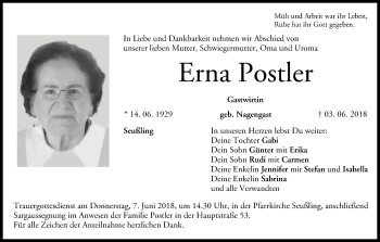 Anzeige von Erna Postler von MGO