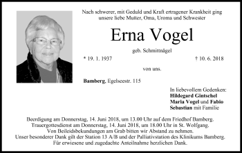 Anzeige von Erna Vogel von MGO