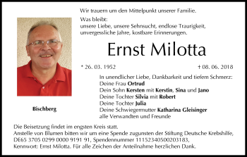 Anzeige von Ernst Milotta von MGO
