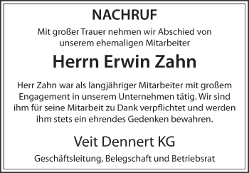 Anzeige von Erwin Zahn von MGO