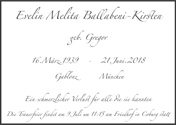 Anzeige von Evelin Melita Ballabeni-Kirsten von MGO