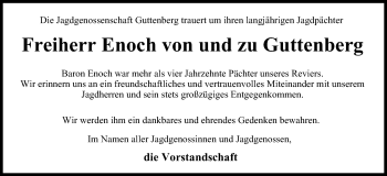 Anzeige von Freiherr Enoch  von und zu Guttenberg von MGO